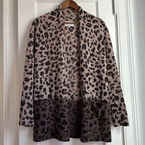 Belle France animal print tan brown cashmere cardigan size medium EUC